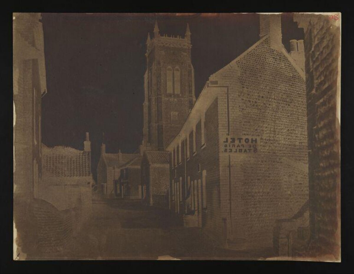 Vintage Town Street with Church Tower