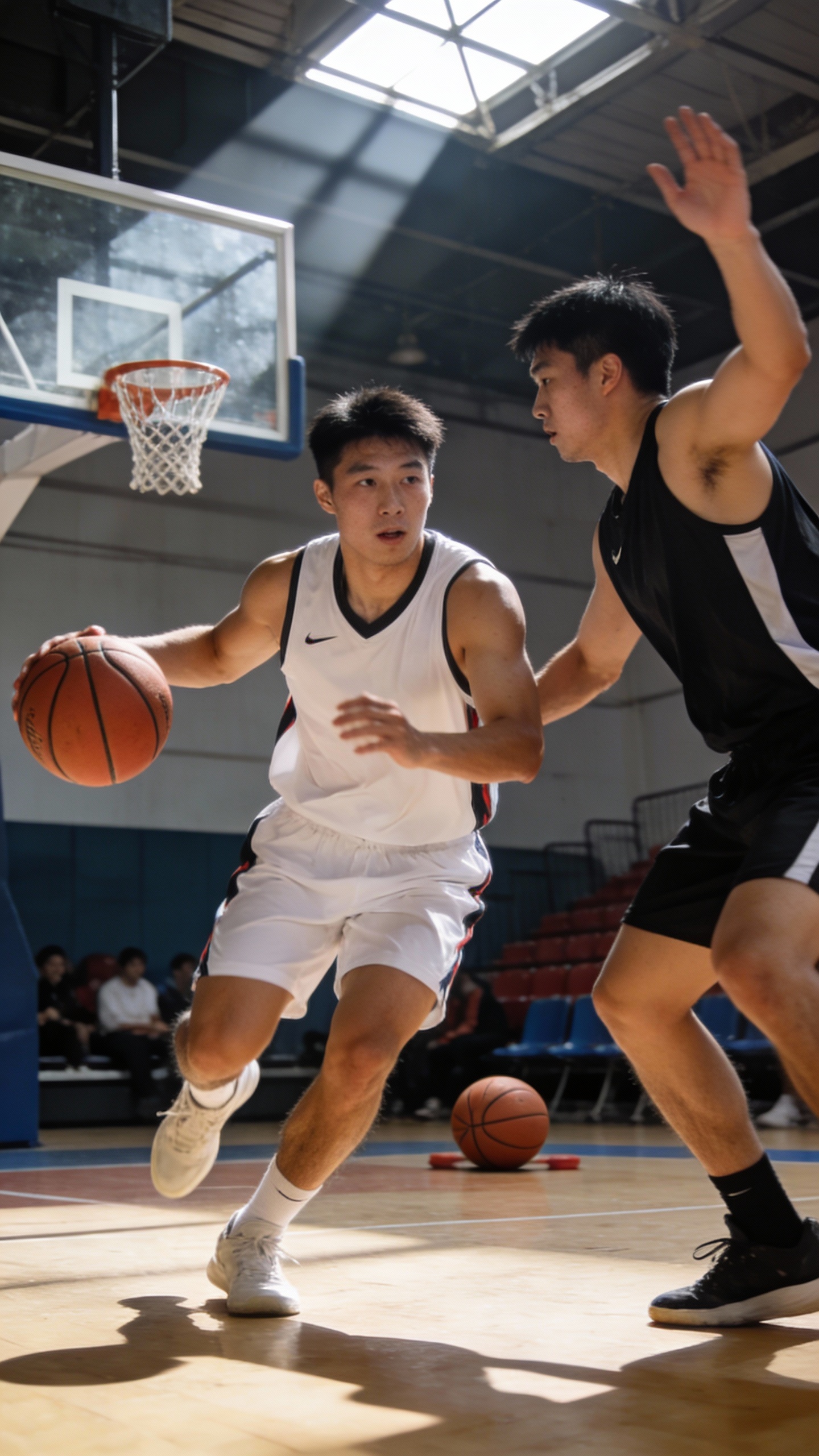 Two Men Playing Indoor Basketball