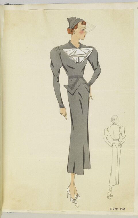 Vintage Grey Dress Fashion Sketch