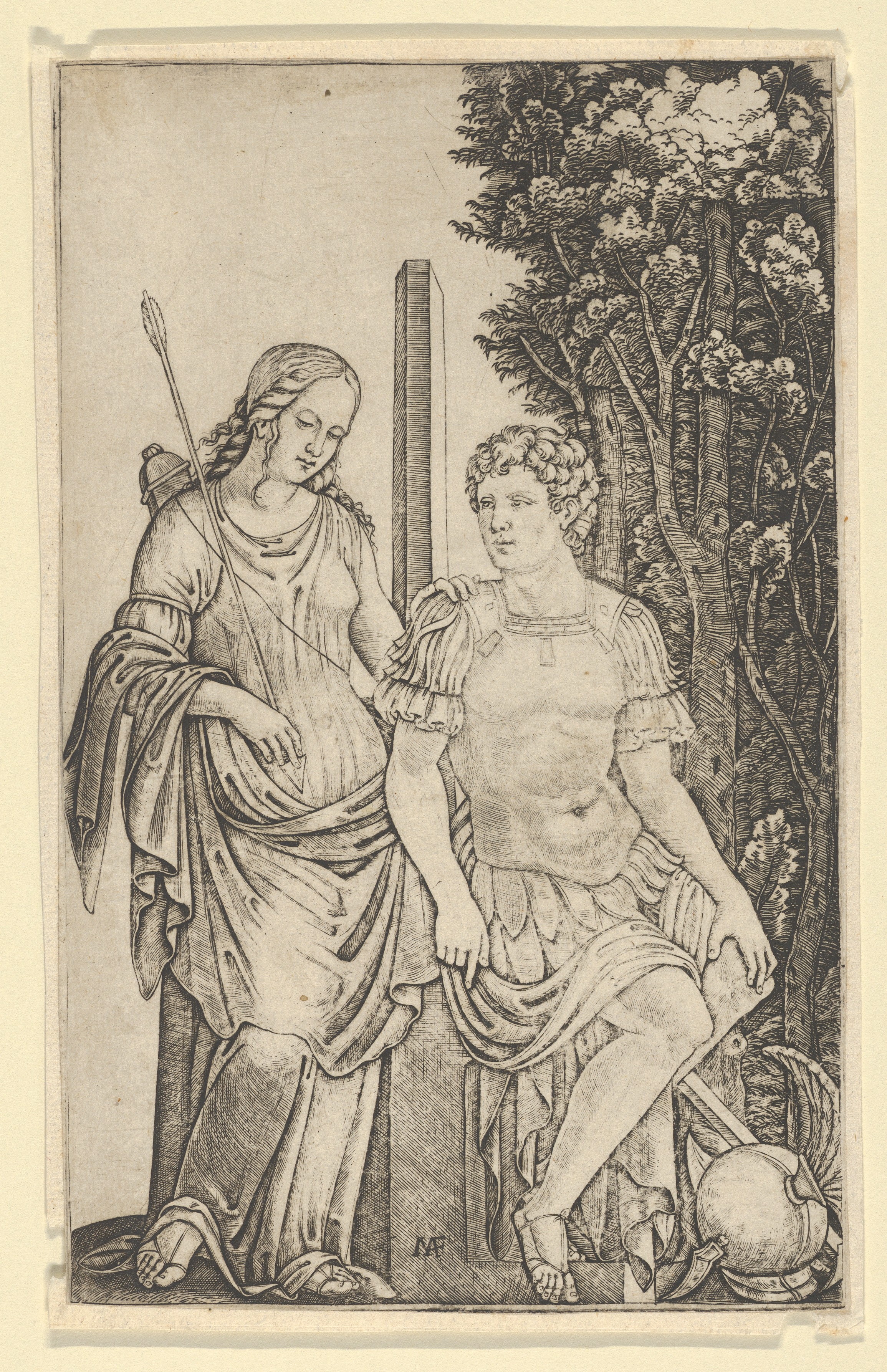 Engraving of Standing Woman and Seated Warrior