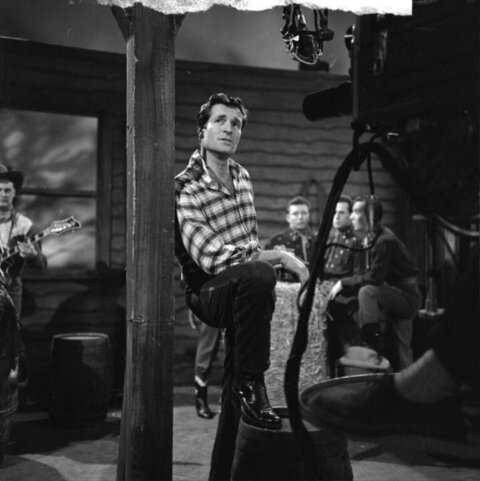Actor on Vintage TV Filming Set