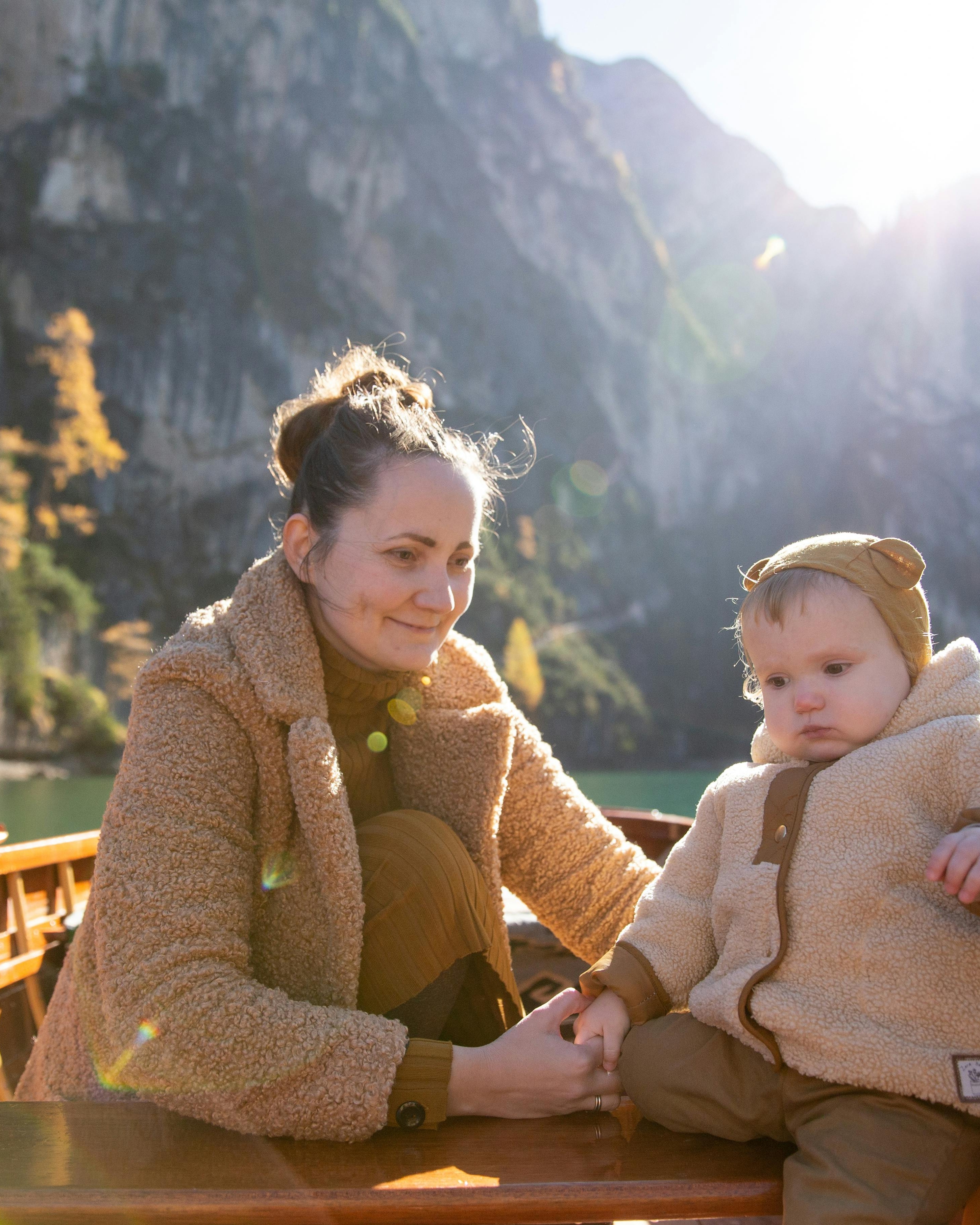 Mother and Baby by Mountain Lake