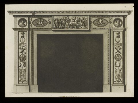 1790 Engraving of Classical Fireplace Mantel