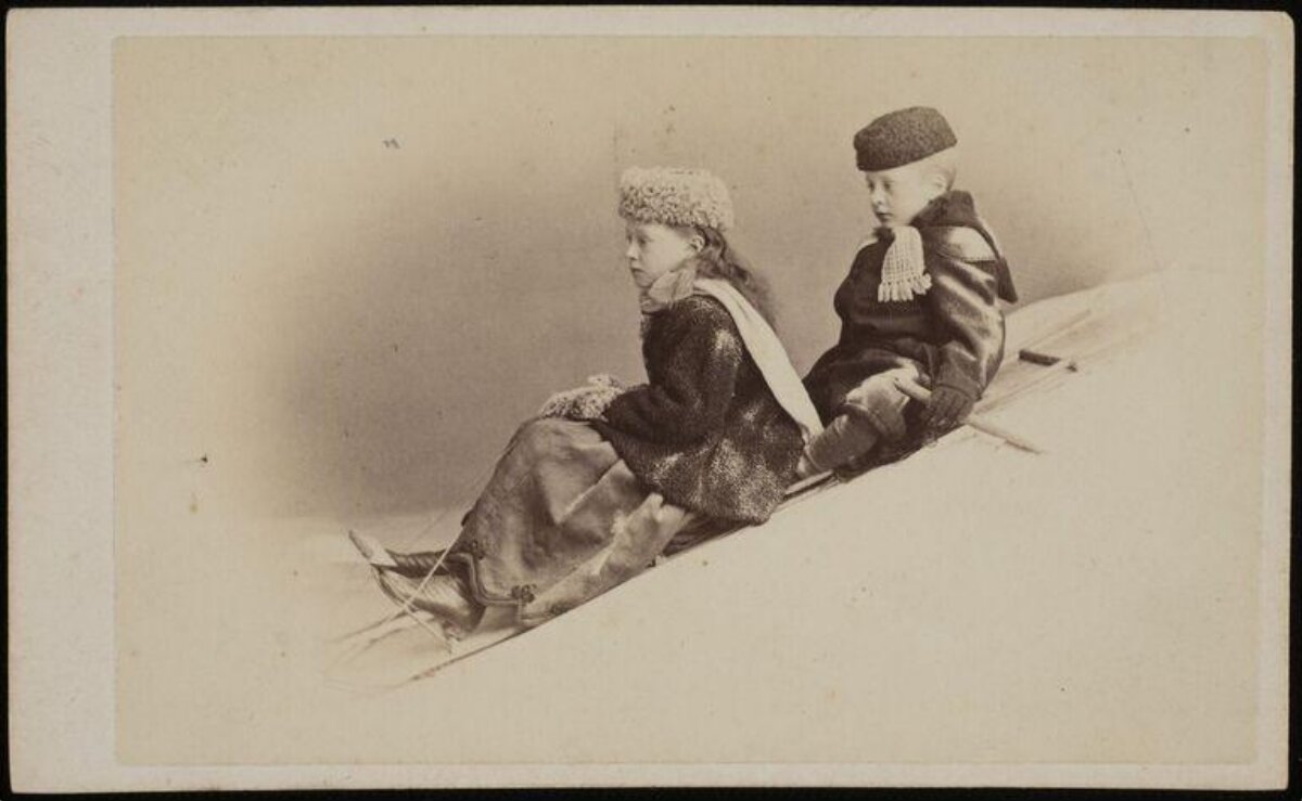 Two Children Seated on a Sled