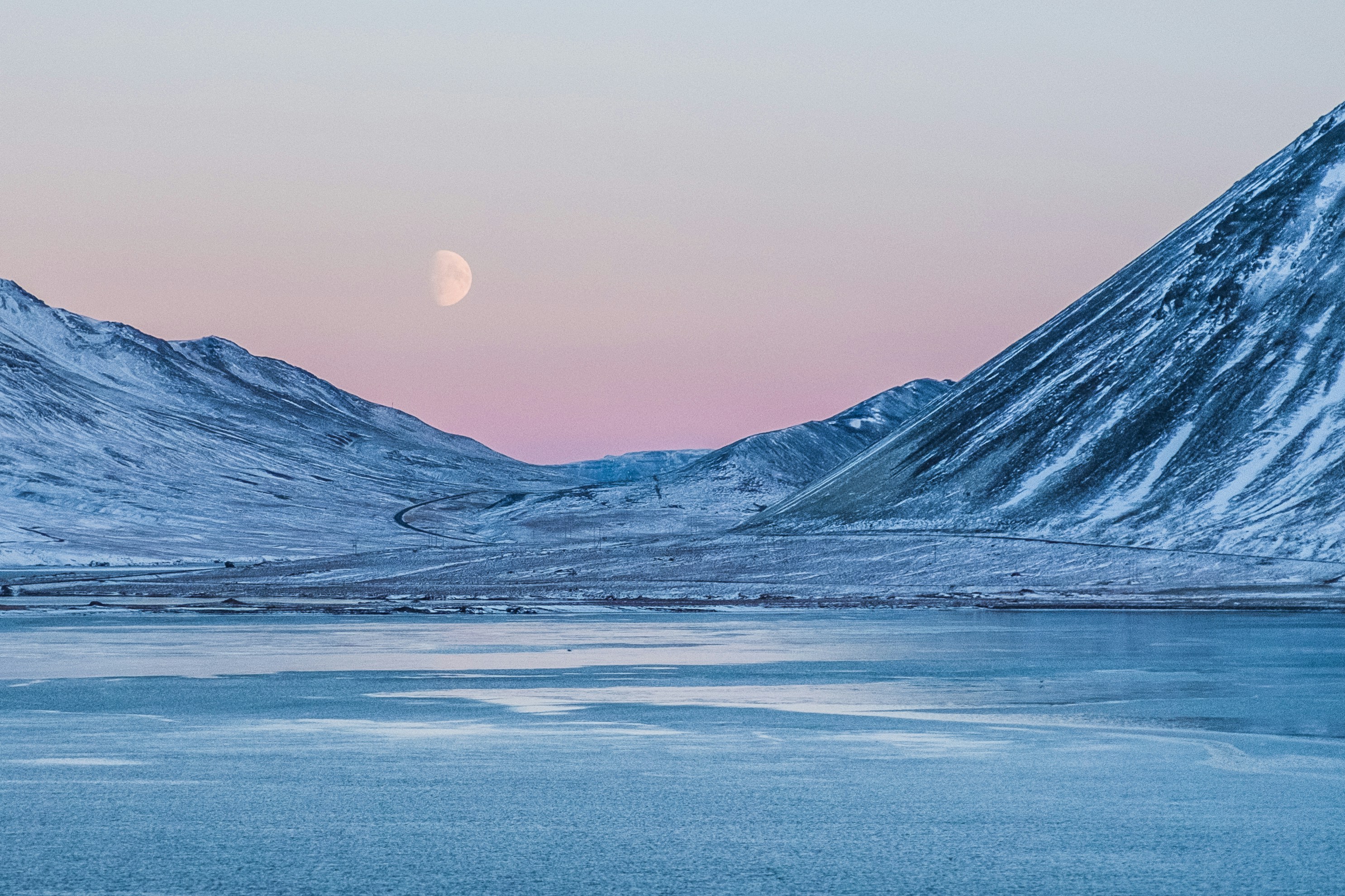 Moon Over Snowy Mountain Lake