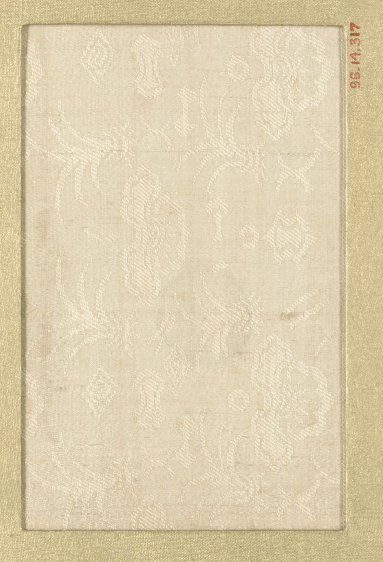 Antique Cream Patterned Silk Textile Fragment
