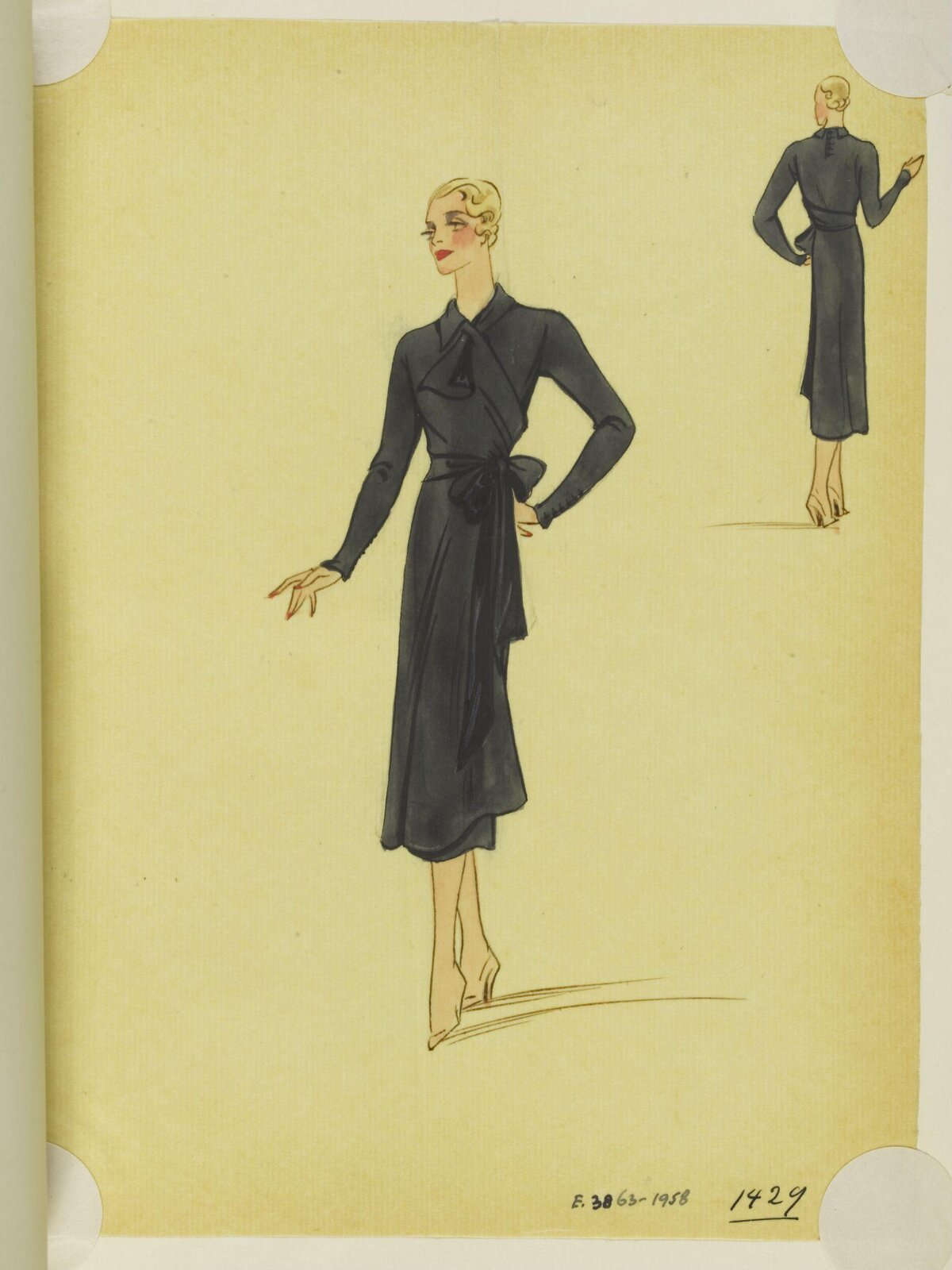 Vintage Black Dress Fashion Sketch