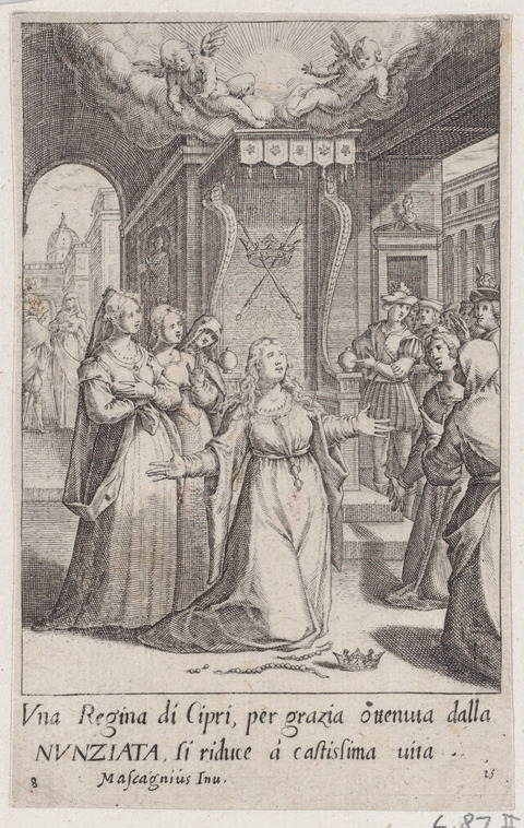 Engraving of Cypriot Queen Renouncing Crown