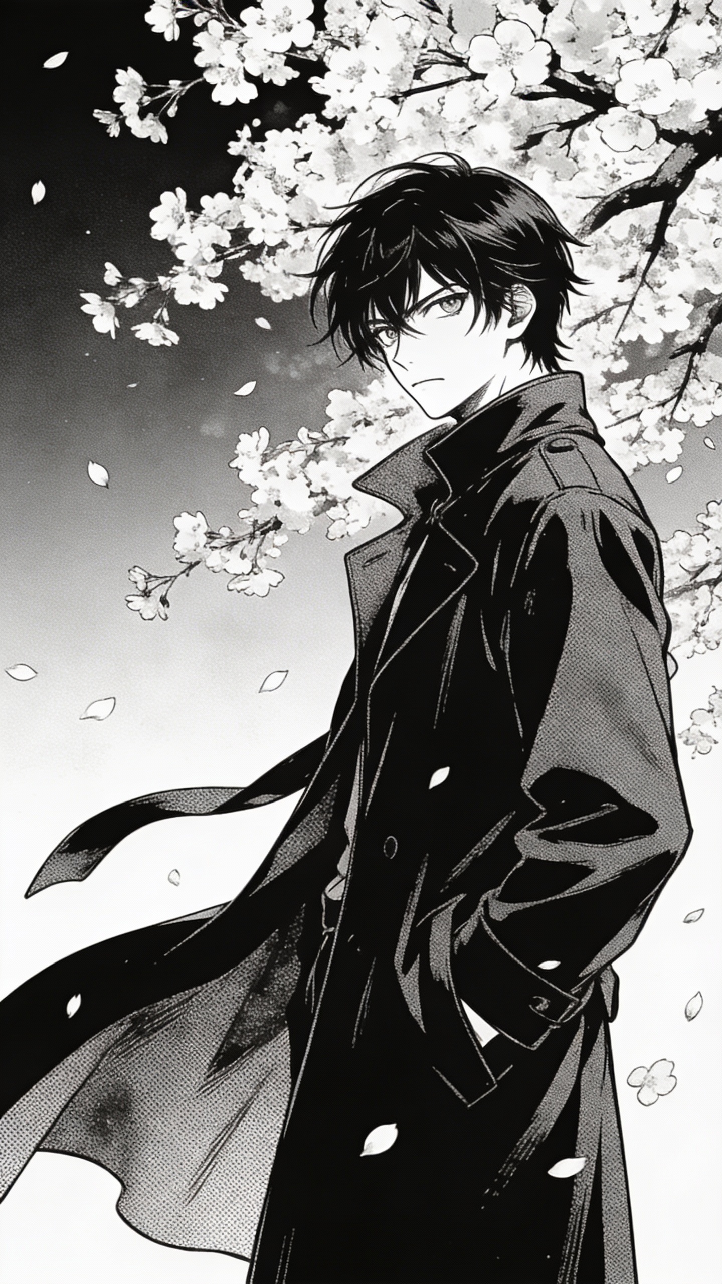 Anime Young Man Under Cherry Blossoms