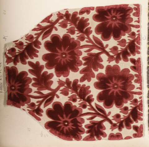 Antique Red Velvet Floral Textile Sample