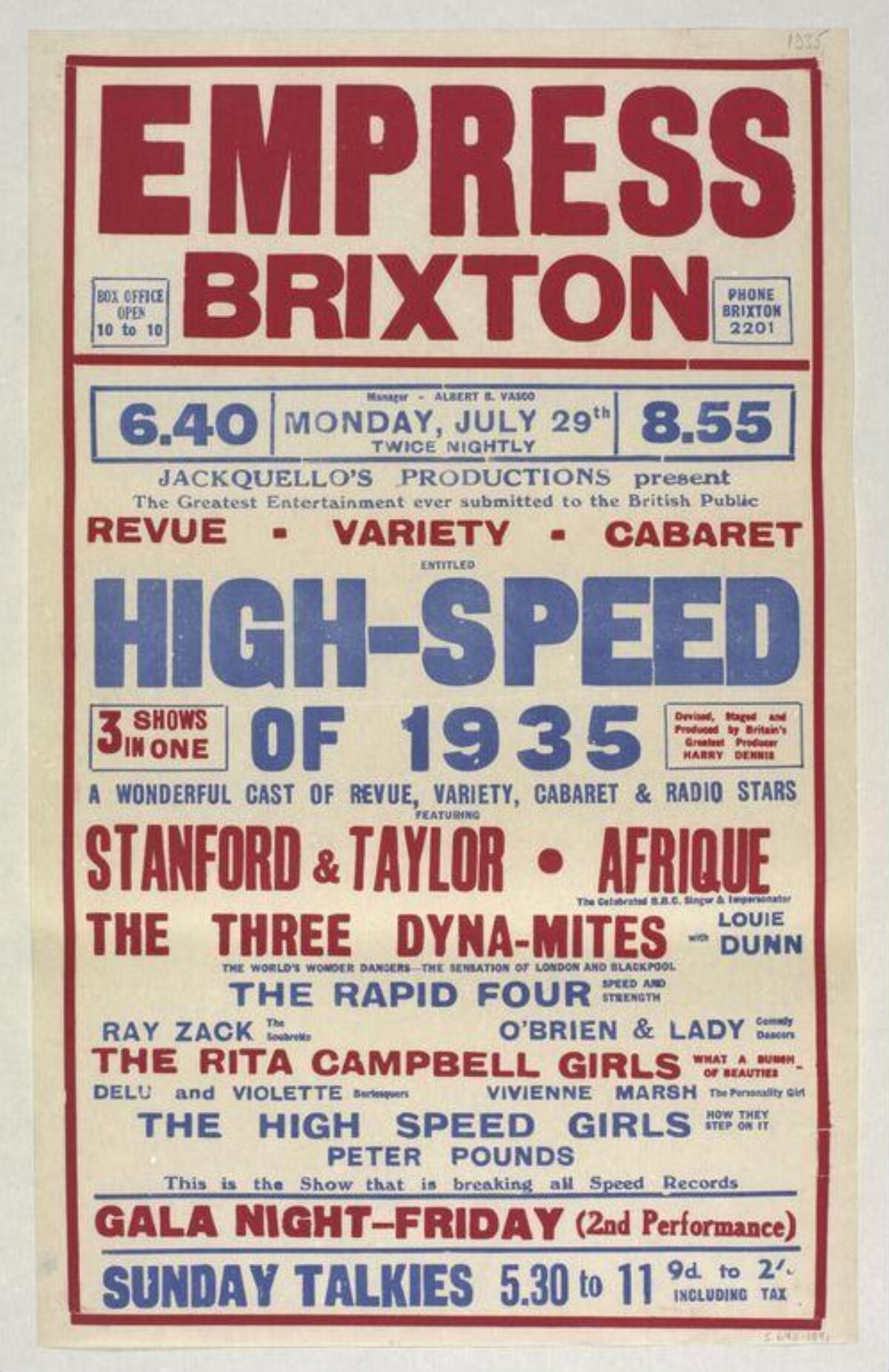 1935 Empress Brixton Show Poster