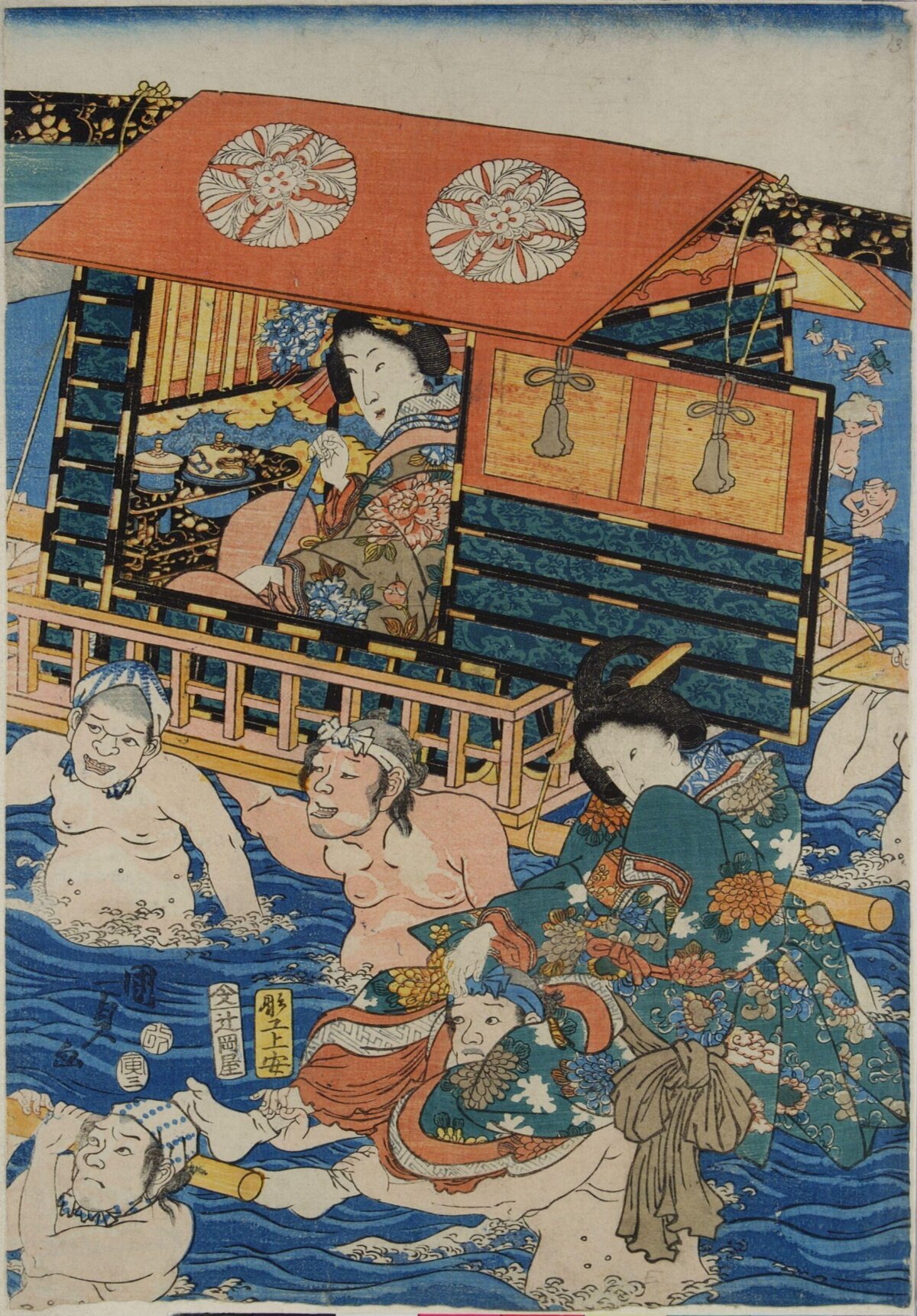 Ukiyo-e River Crossing Scene
