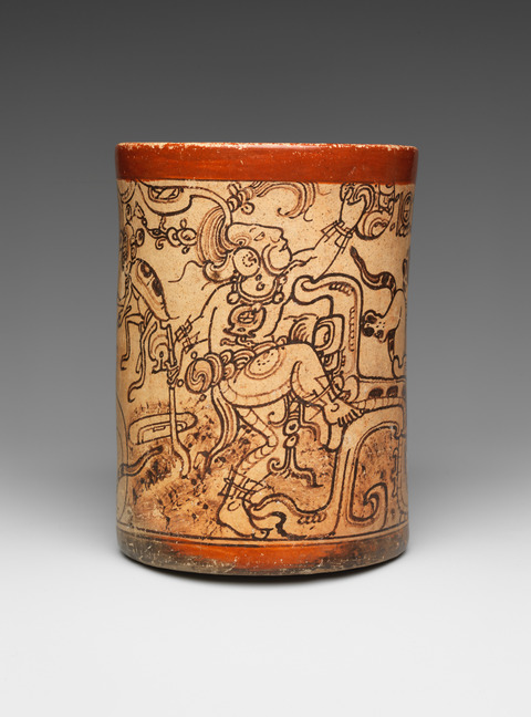 Ancient Painted Cylindrical Ceramic Vase