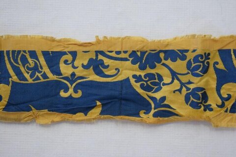Yellow Blue Patterned Fabric Fragment