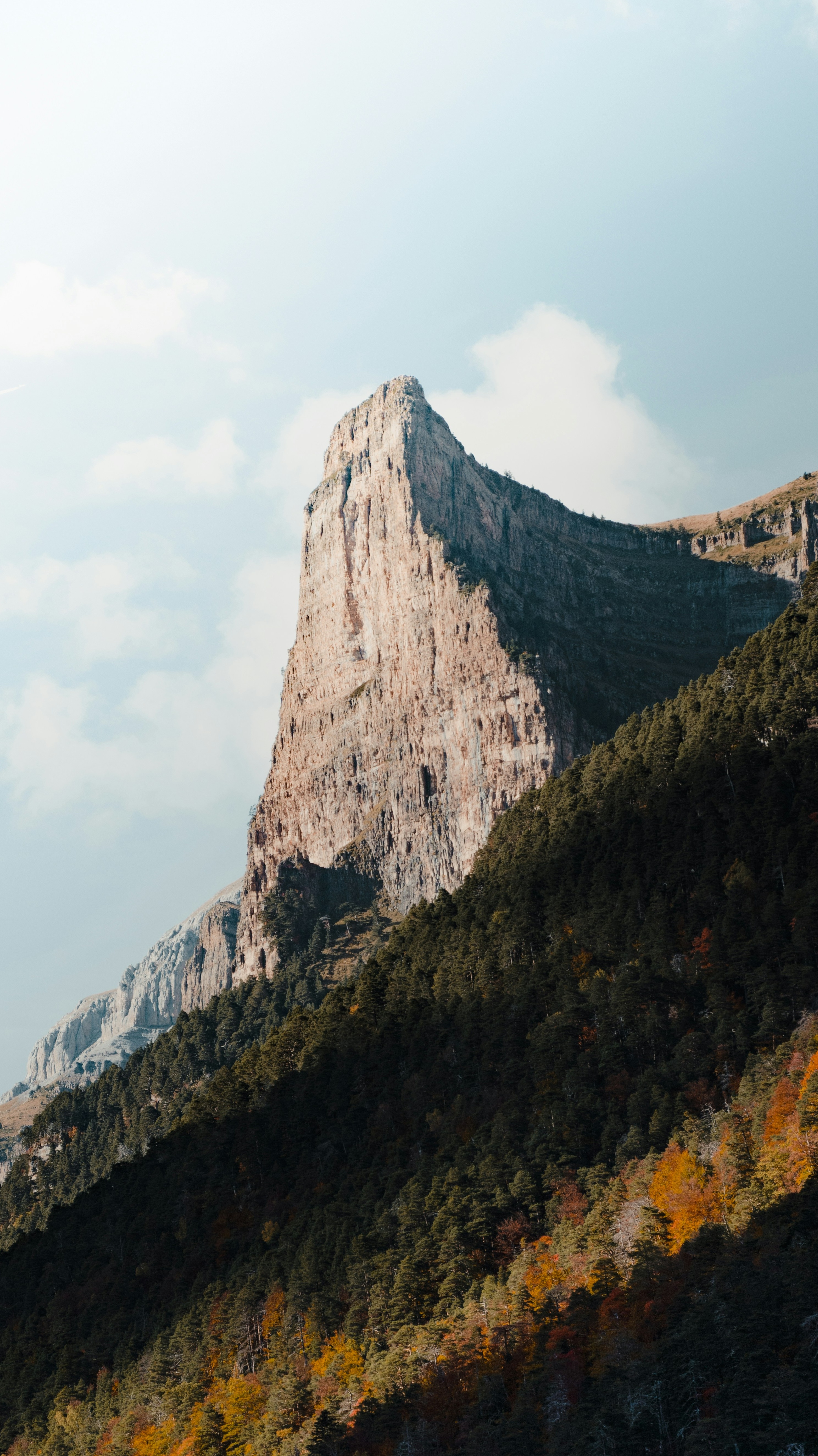 Steep Rocky Mountain Peak in Autumn