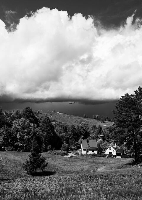 Black and White Hillside Rural Scene