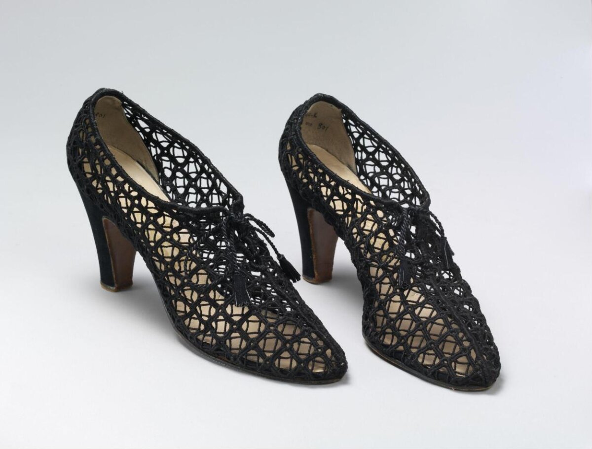 Pair of Black Woven High Heels