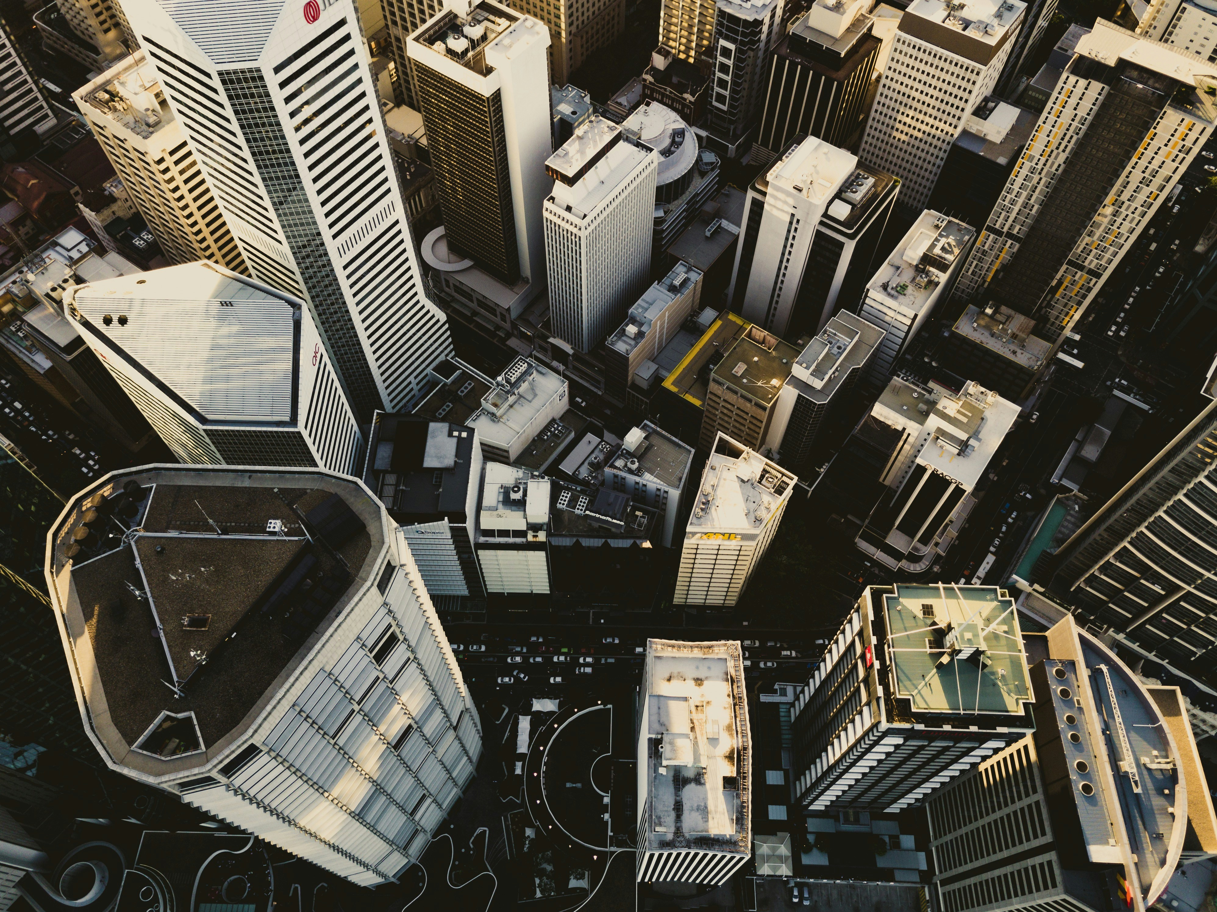 Aerial View of Downtown Skyscrapers