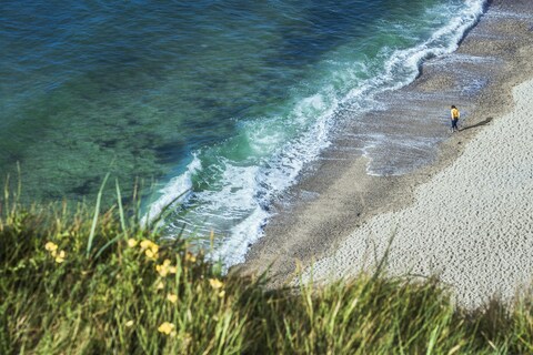 Person Walking on Coastal Beach