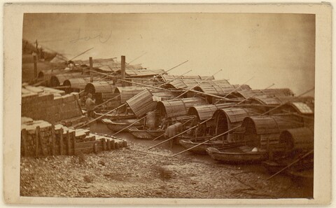 Vintage Riverside Docked Covered Boats