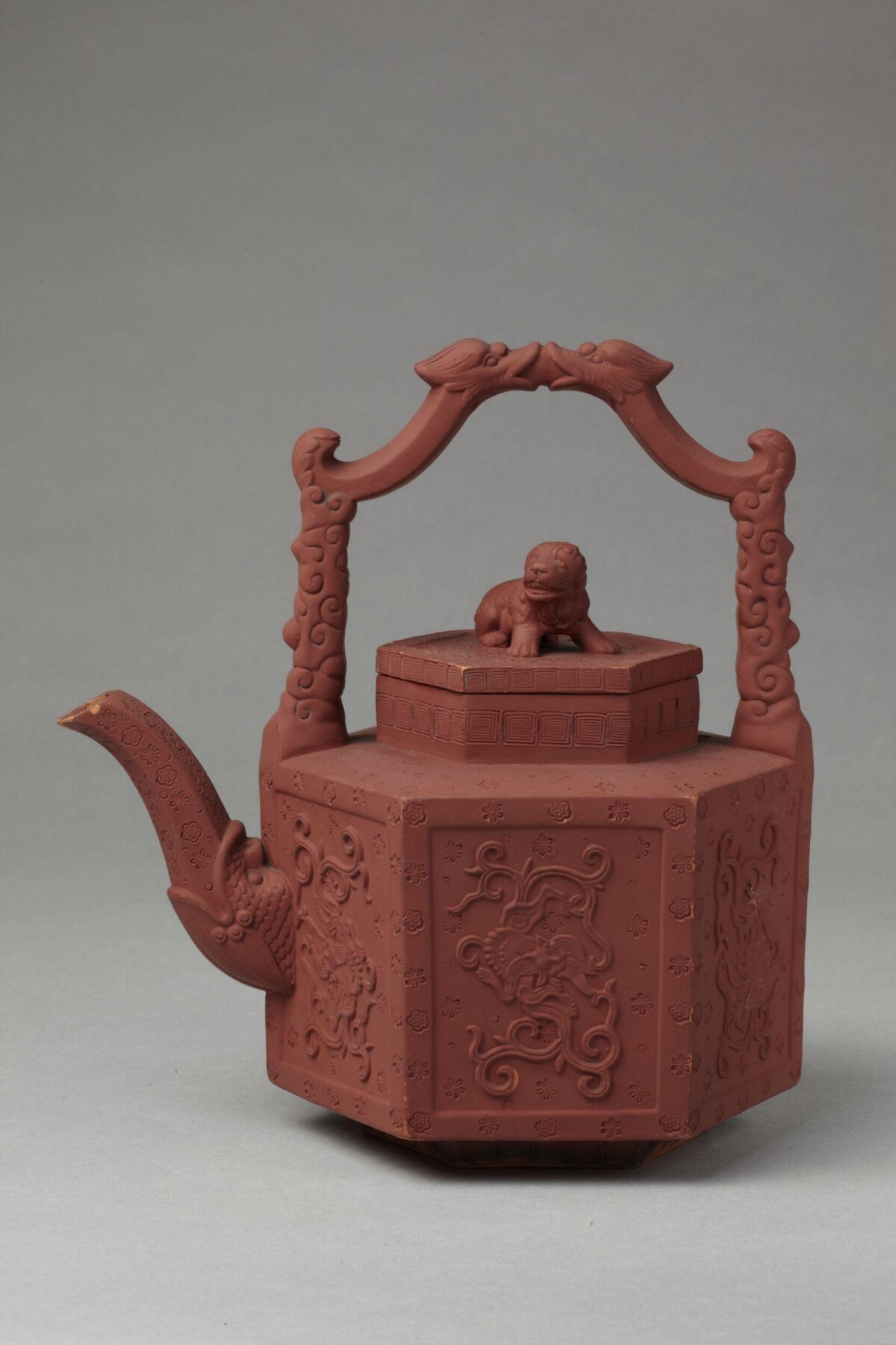 Carved Lifting Handle Purple Clay Teapot