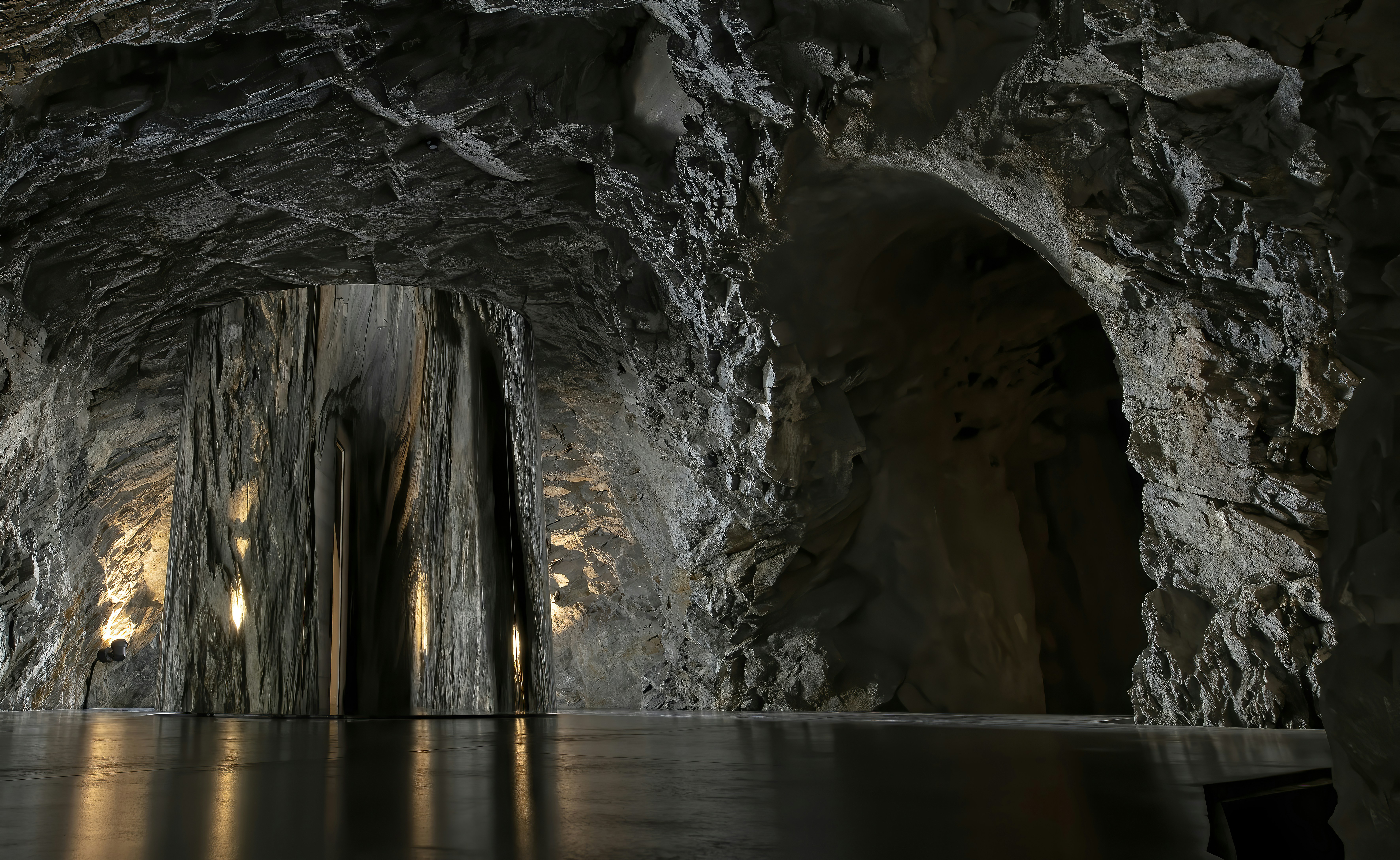 Illuminated Stone Cave Interior