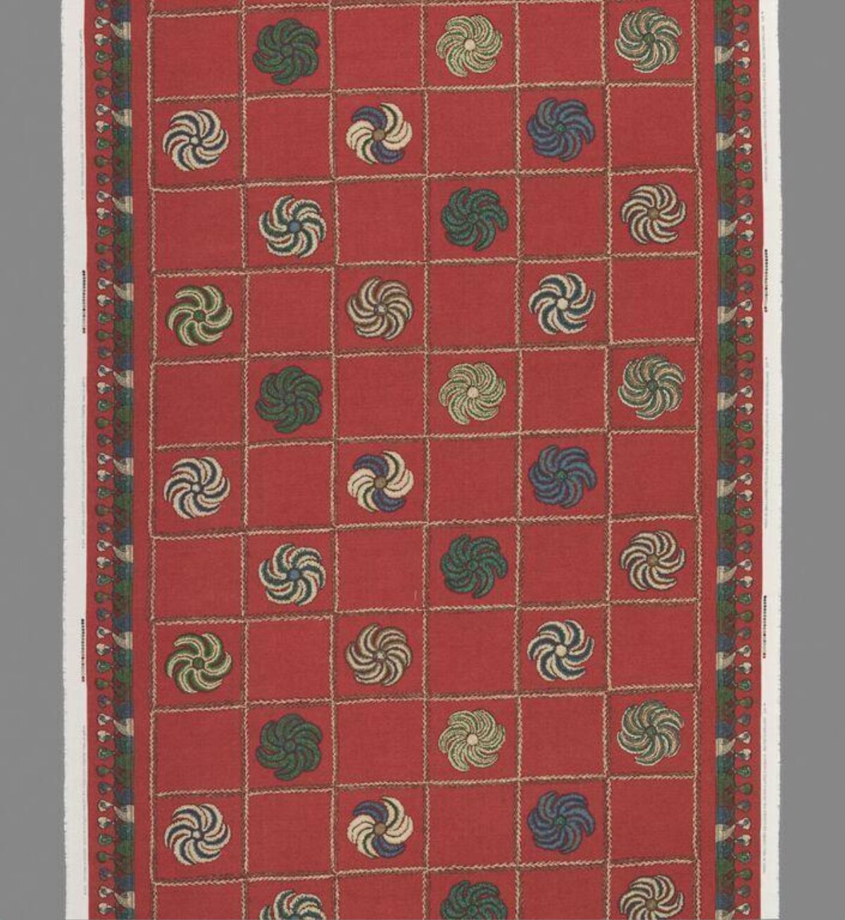 Red Grid Floral Patterned Textile