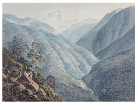 View of Mountain Gorge with Travelers