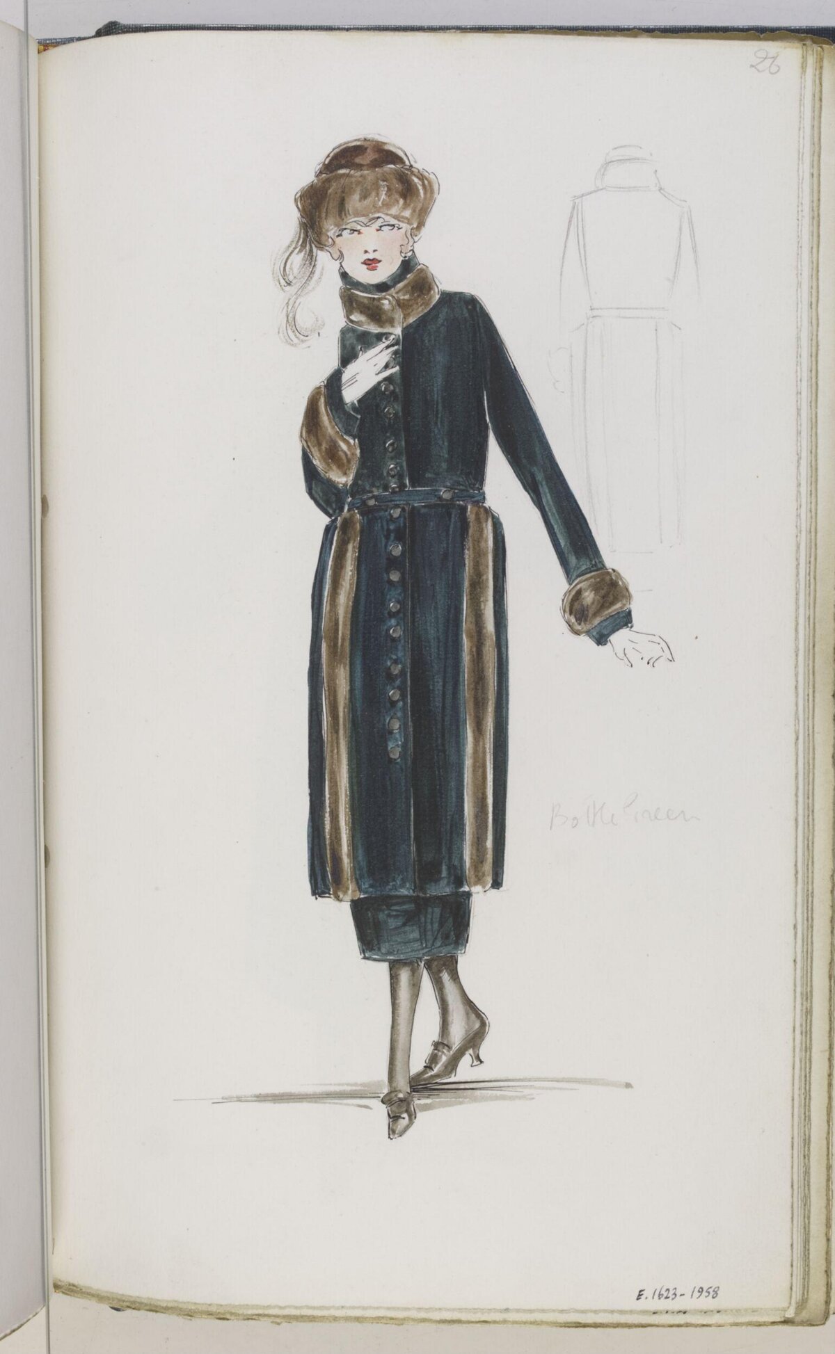 Vintage Winter Coat Fashion Sketch