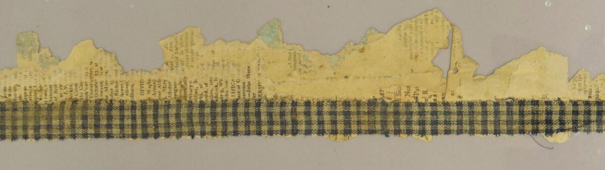 Aged Torn Paper and Plaid Textile Fragment