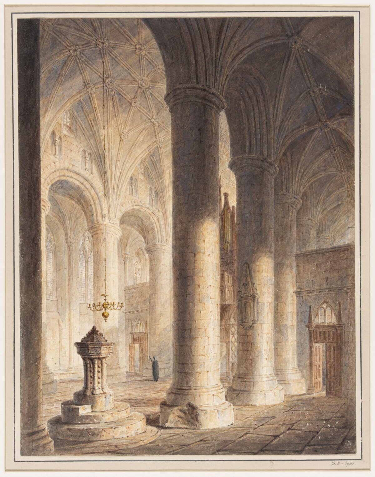 Gothic Church Interior Watercolor