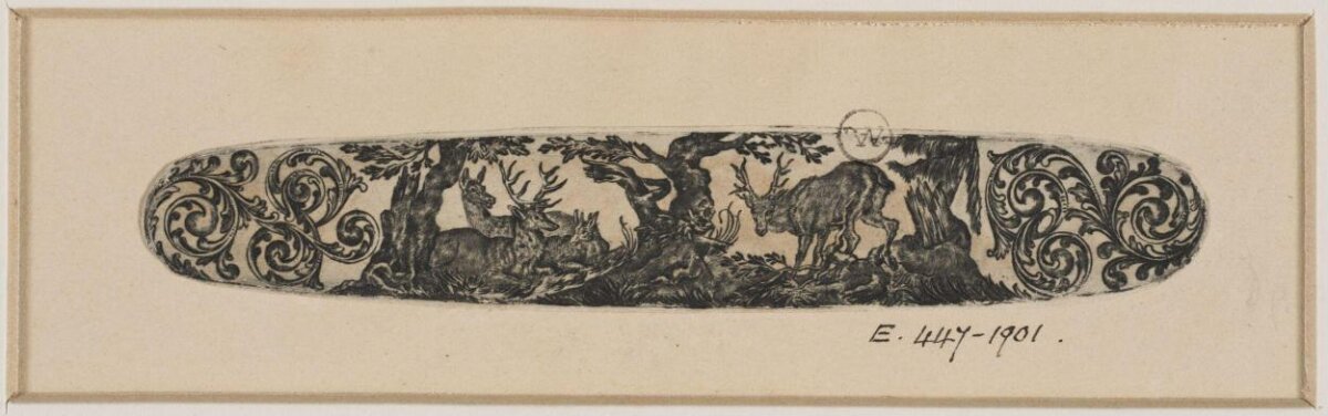 Engraved Knife Handle with Forest Deer Scene