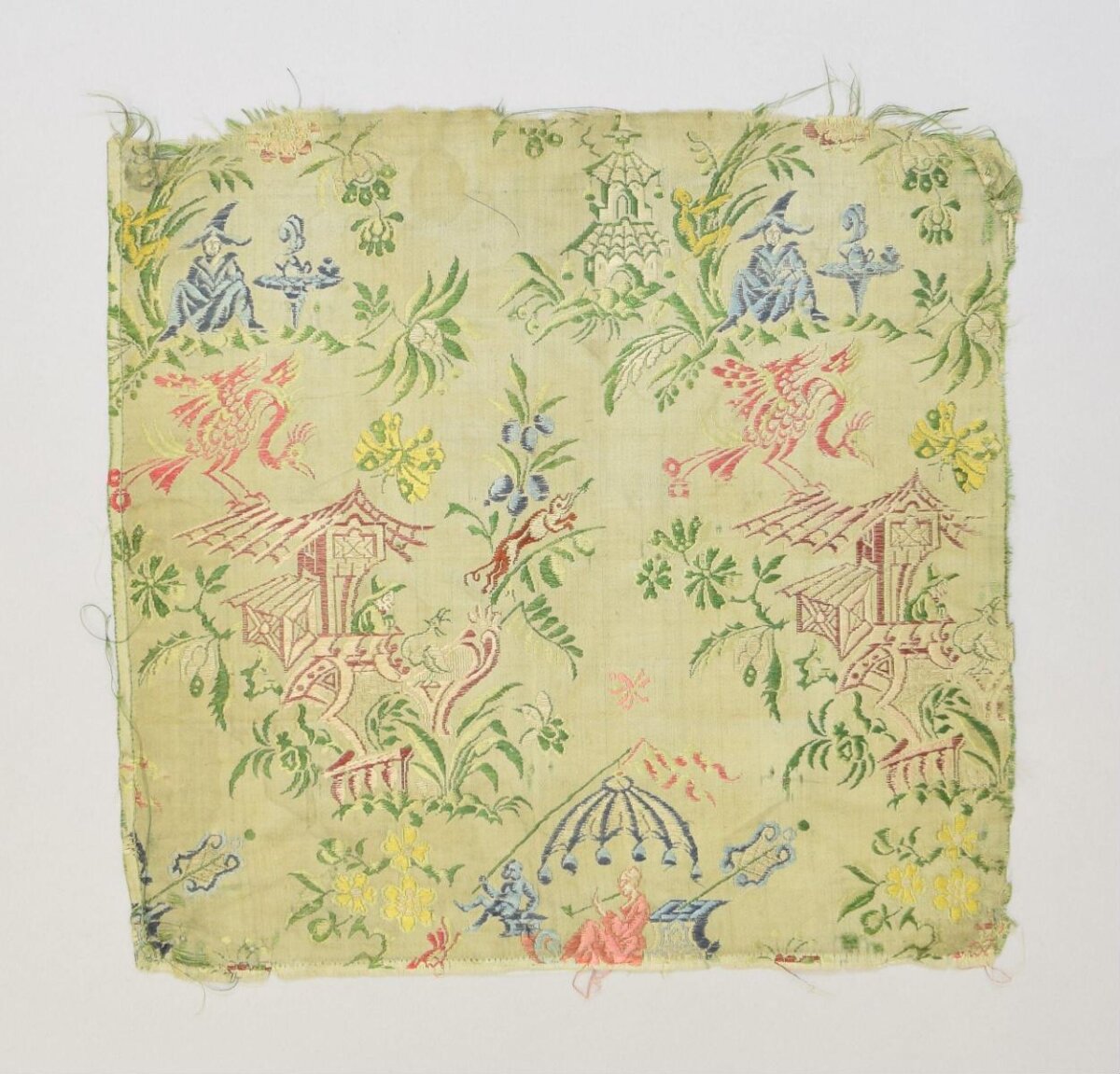 Antique Chinoiserie Woven Fabric Fragment