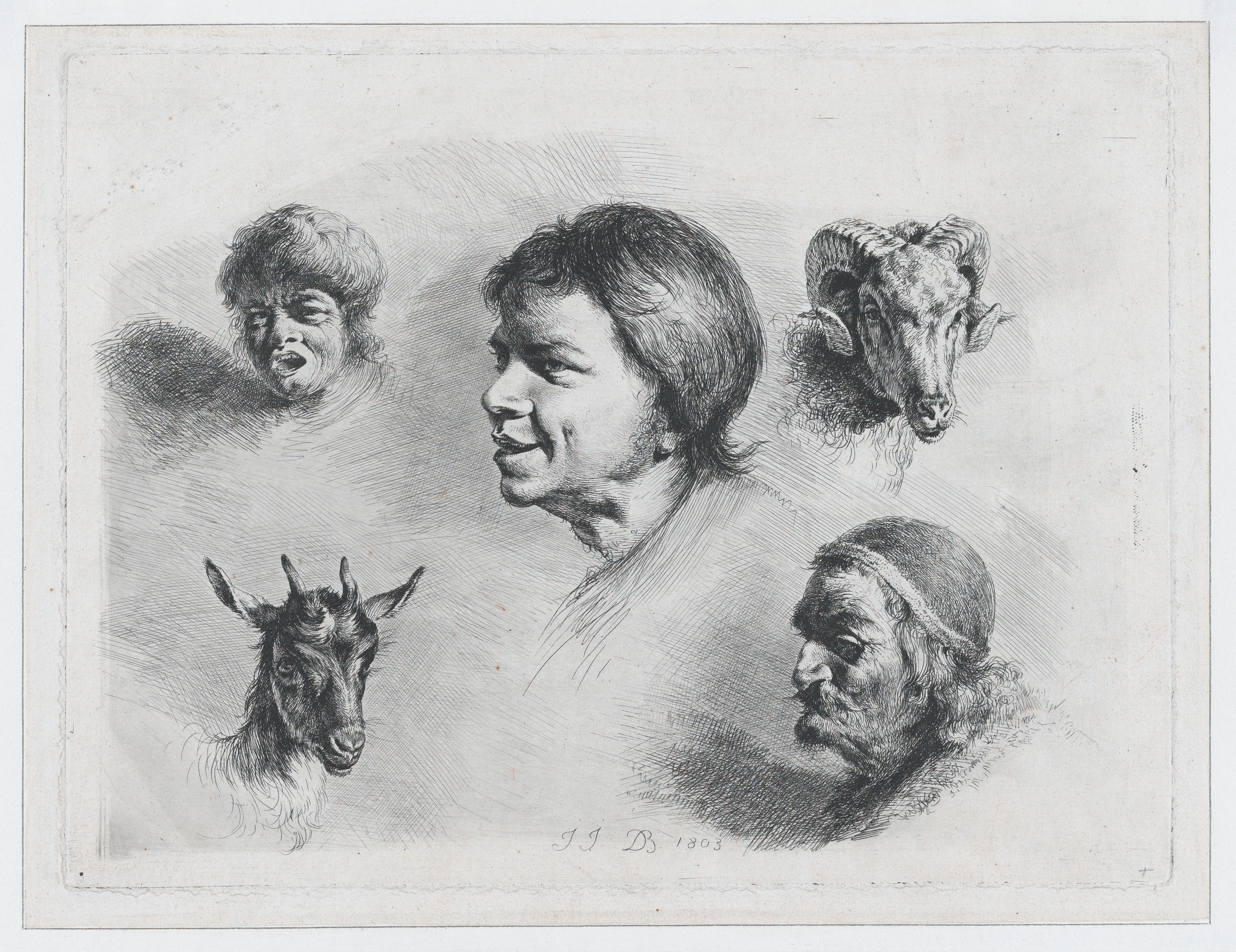 Etching Study of Five Heads