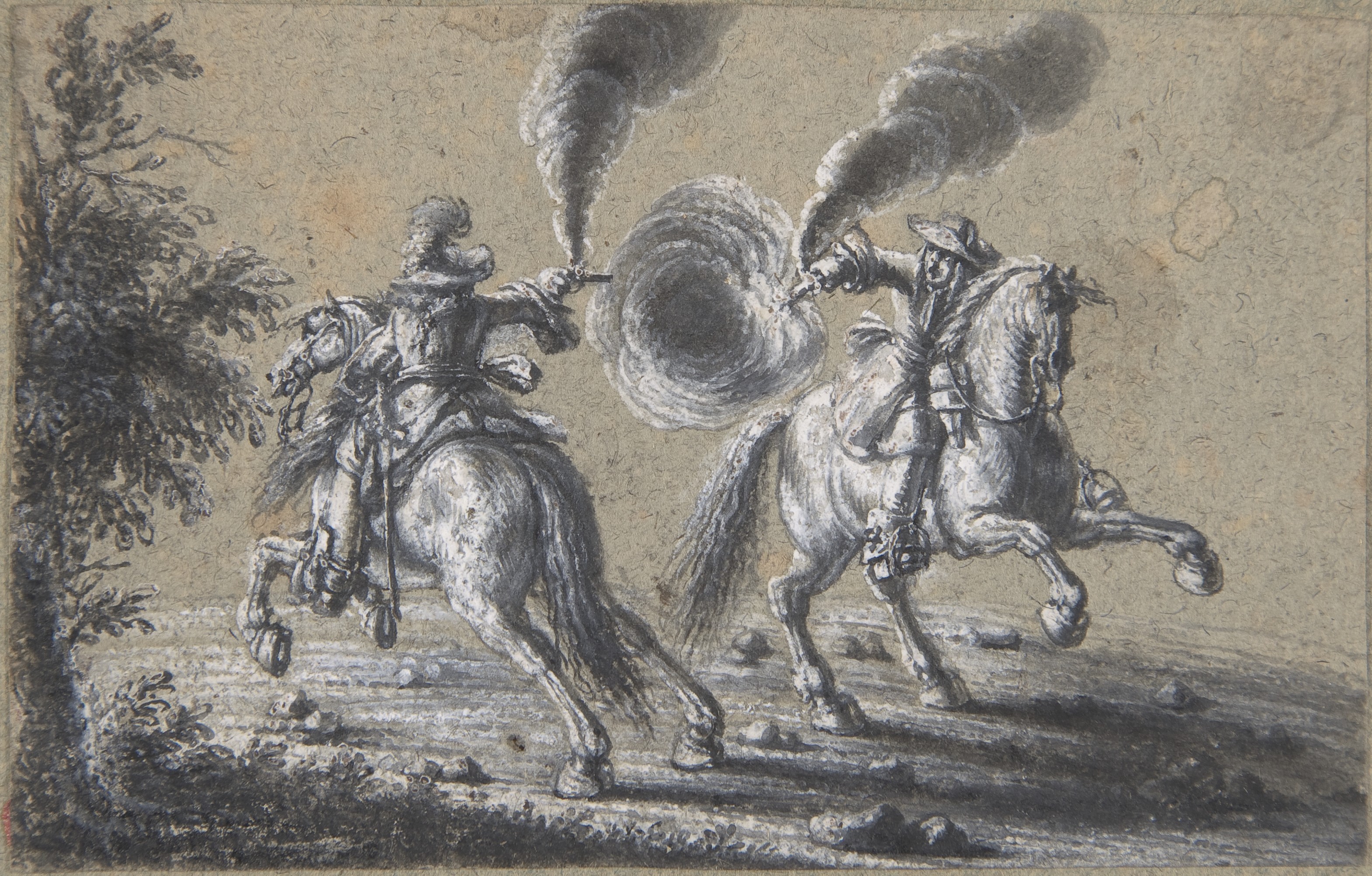 Two Mounted Cavalrymen Firing Pistols