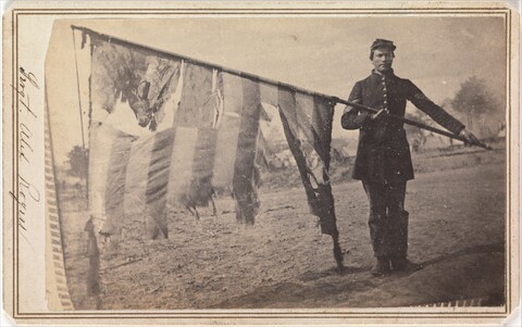 Civil War Soldier With Tattered Battle Flag