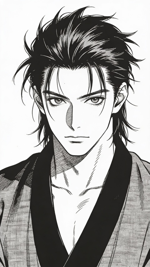 Black and White Manga Male Portrait