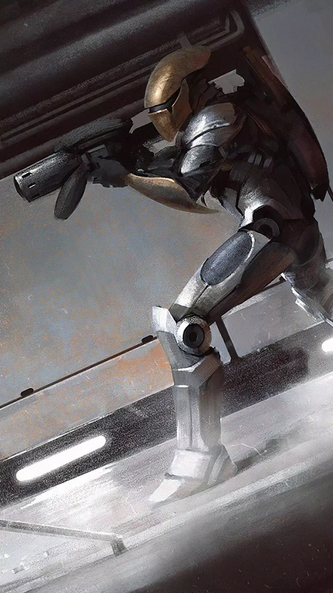 Crouching Armored Futuristic Soldier