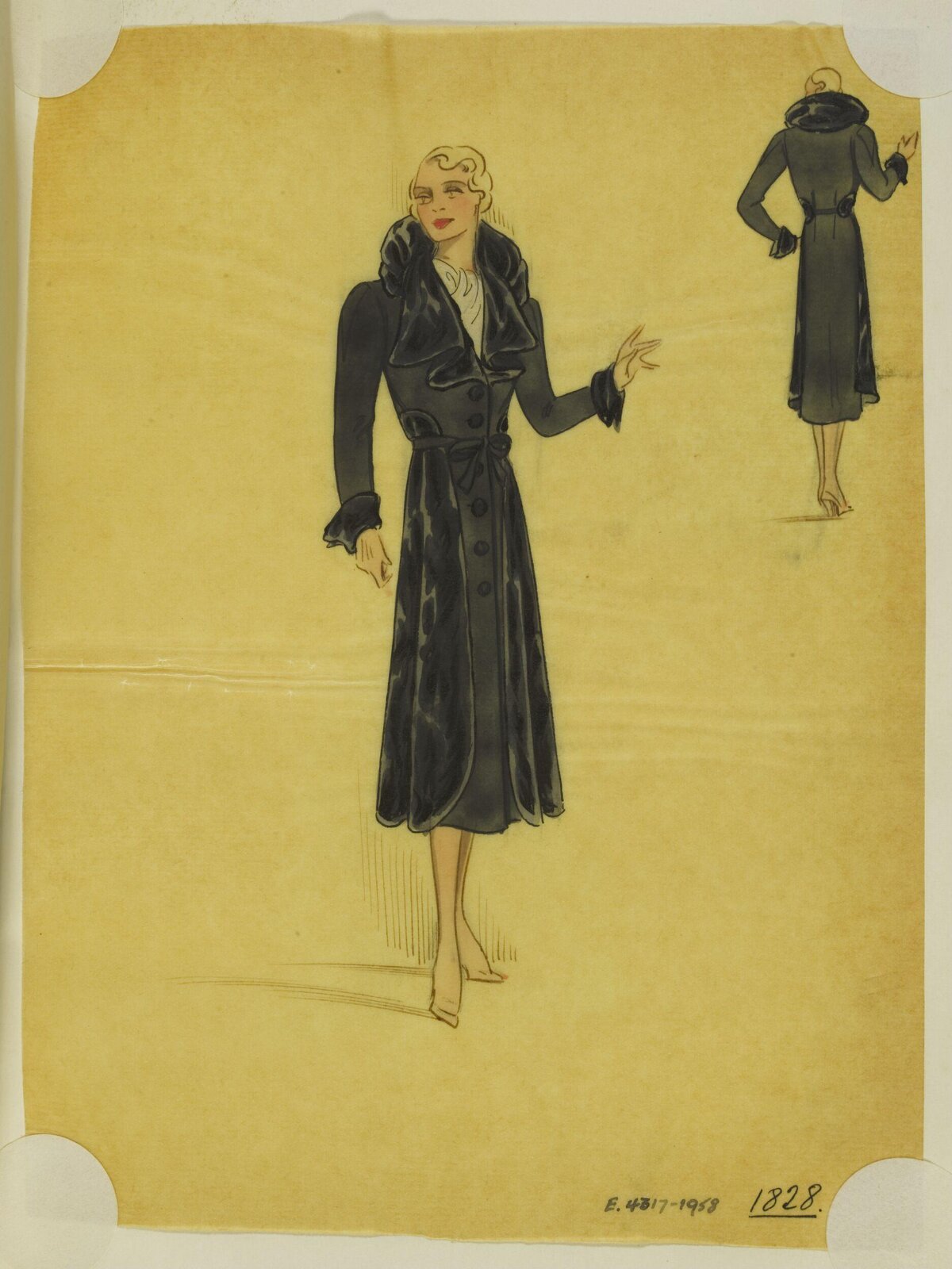 Vintage Black Coat Fashion Design Sketch