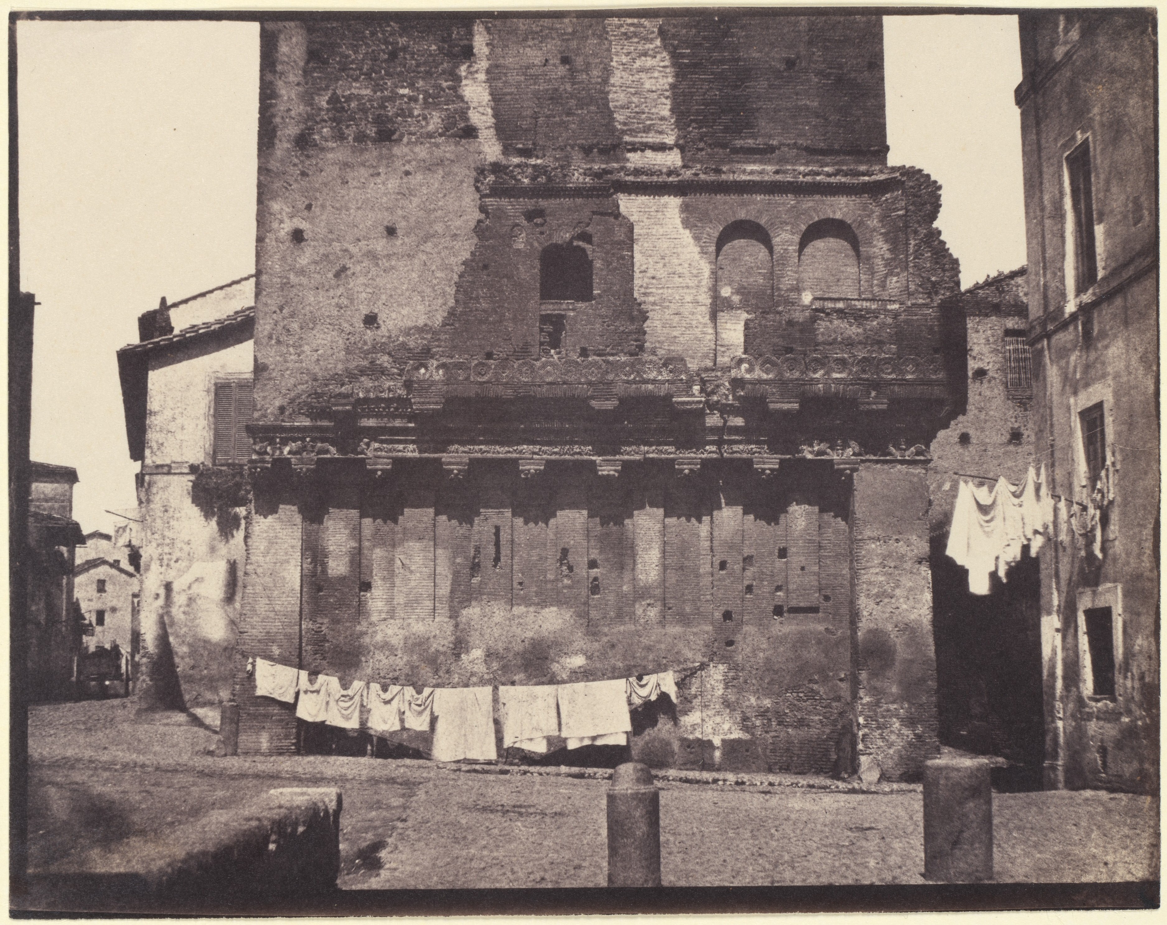 Old Ruined Building with Hanging Laundry