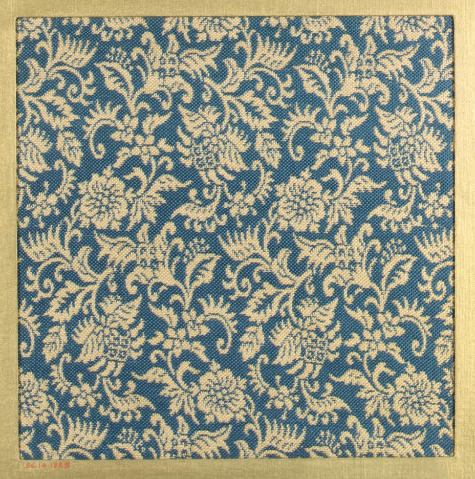 Blue Floral Brocade Textile Sample