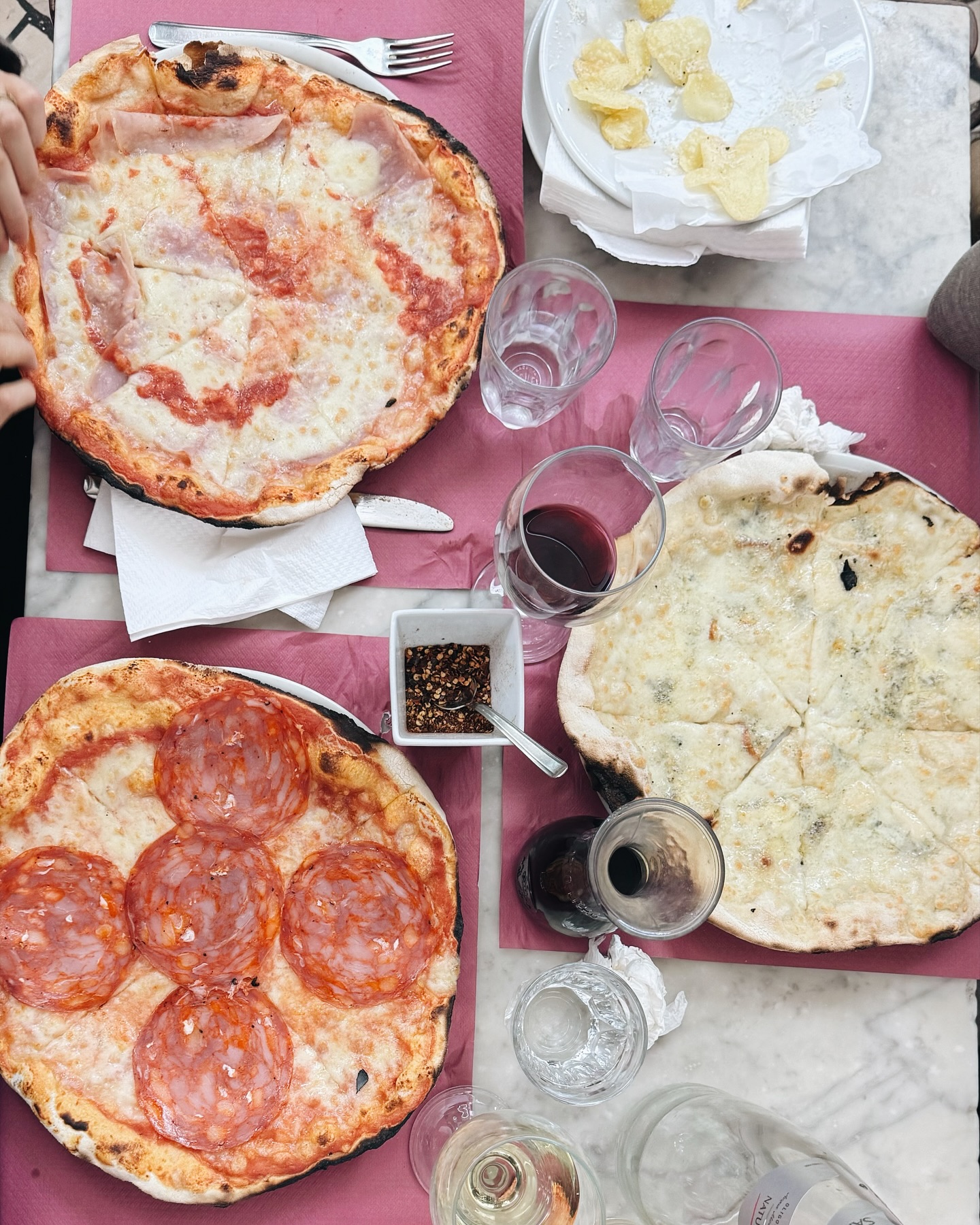 Shared Meal of Assorted Pizzas
