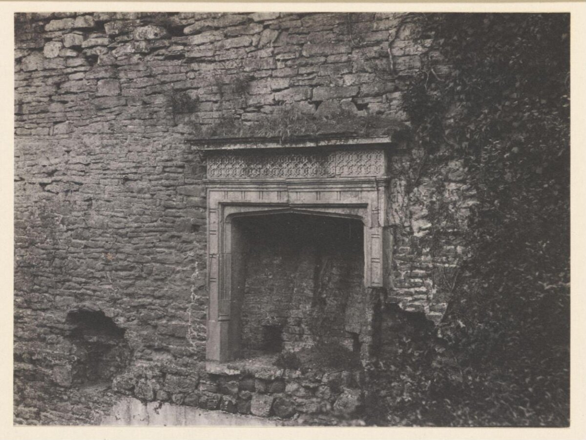 Carved Fireplace in Ruined Stone Wall
