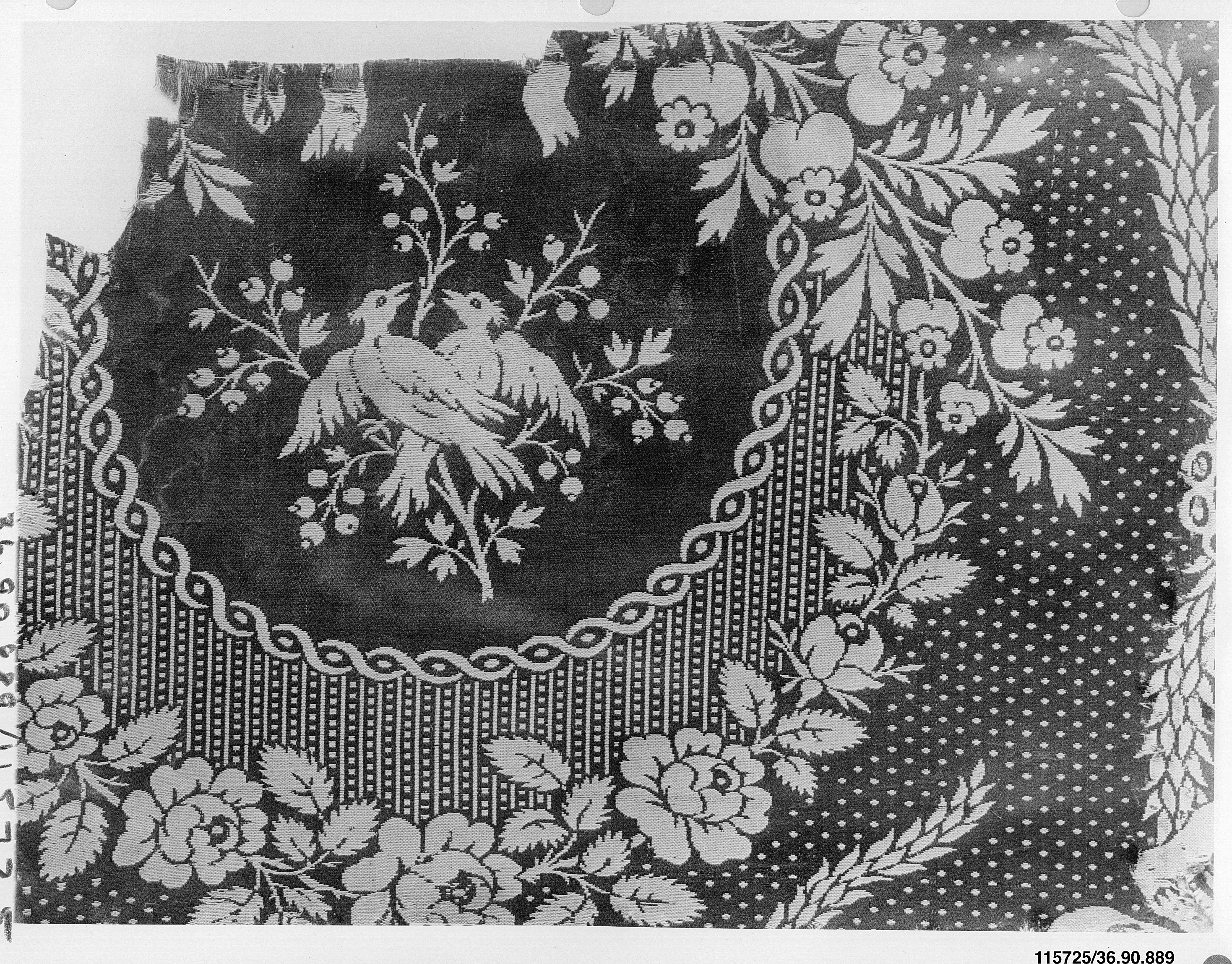 Antique Bird Floral Woven Textile Fragment