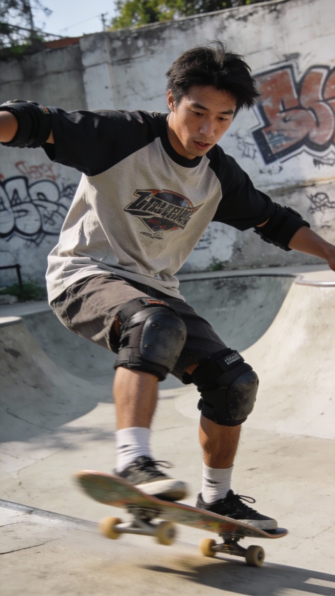 Skateboarder Doing Trick at Skatepark
