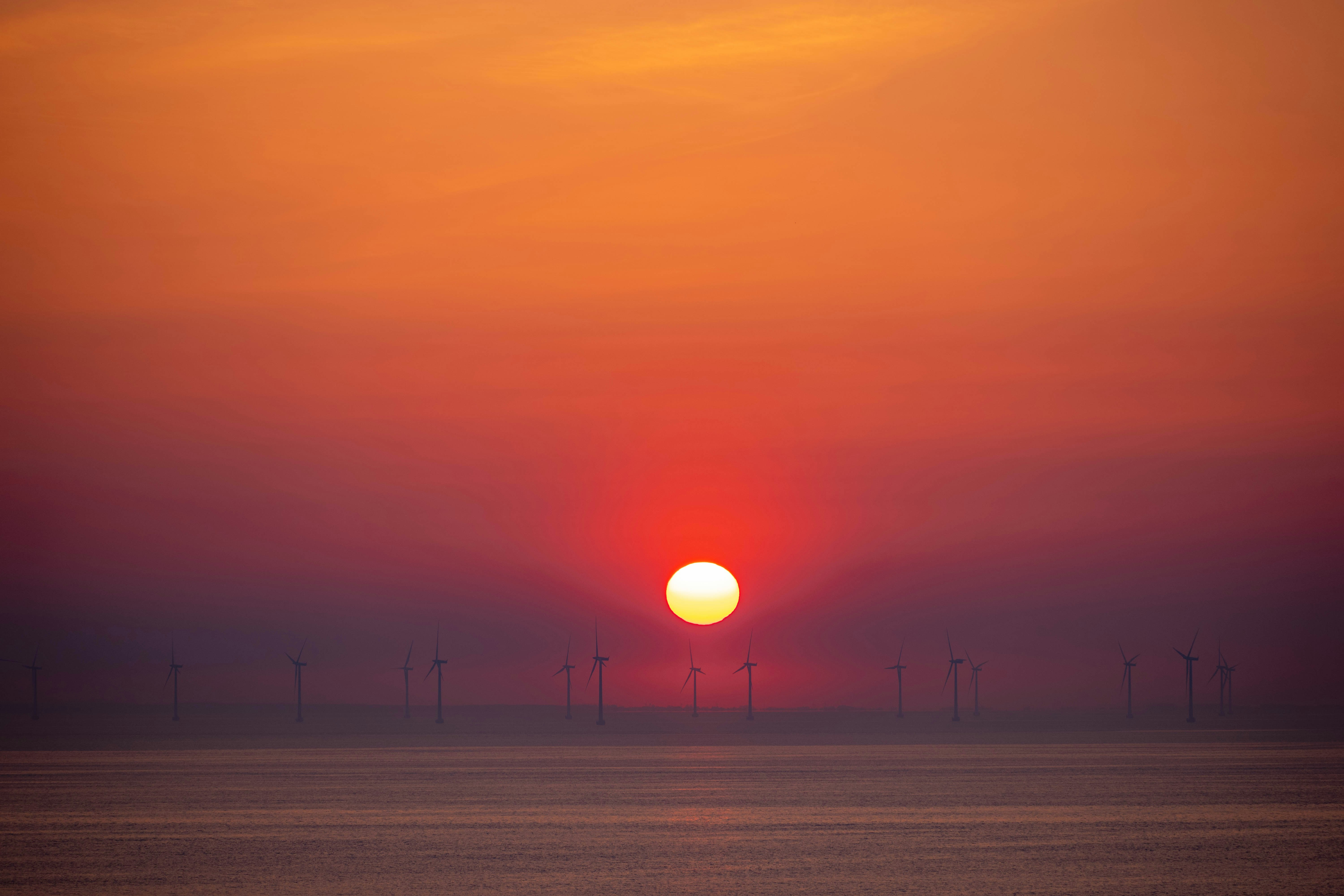 Offshore Wind Farm at Sunset