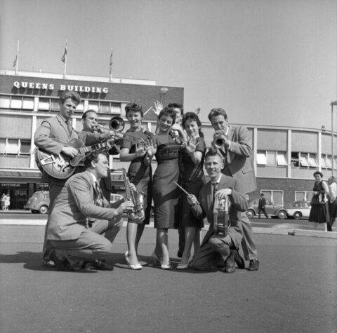 Jazz Band Outside Queens Building