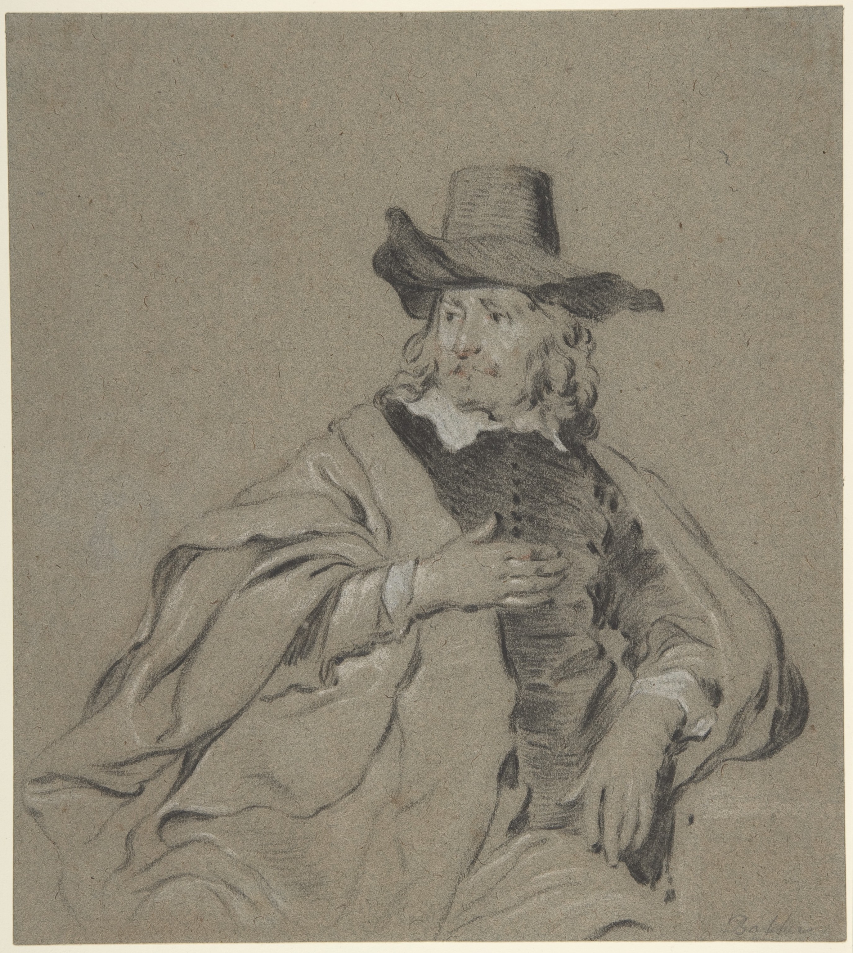 Portrait Sketch of a Seated Man with Hat