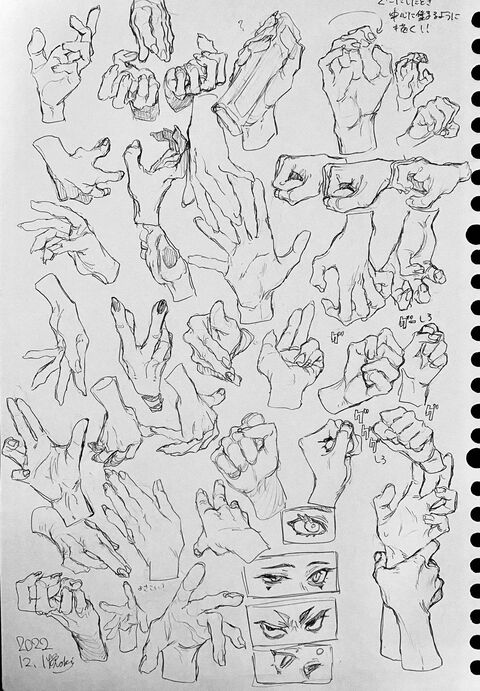 Anatomy Study Sketches of Hands and Eyes