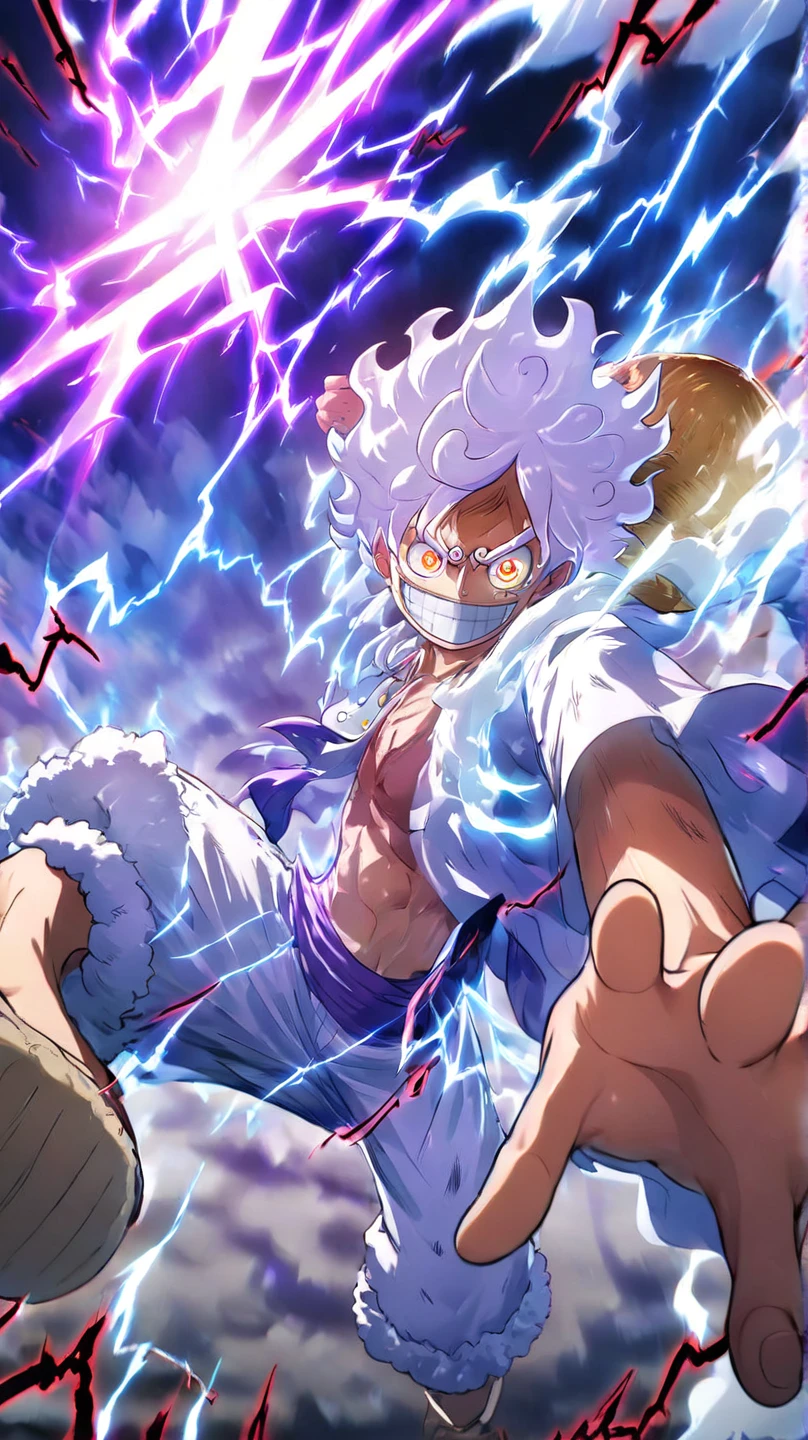 Gear 5 Luffy Surrounded by Lightning